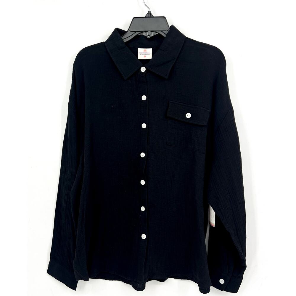 CLUB SOCIAL JADELYNN BROOKE Casual Button Up Shirt Large Black Long Sleeve NWT - Picture 3 of 7